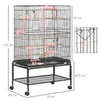 Gabbia per Uccelli in Acciaio con Posatoi, Giochi, Contenitori per Cibo e Vassoio, 79x49x133 cm, Nero