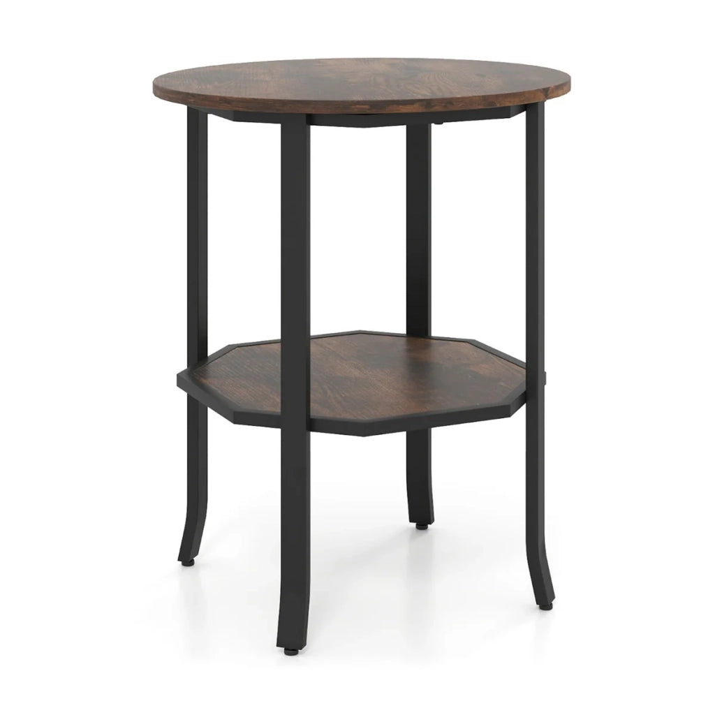 Tavolino rotondo a due ripiani 50 x 61 cm elegante spazio di archiviazione stile industriale legno ingegnerizzato marrone rustico 20_0017164