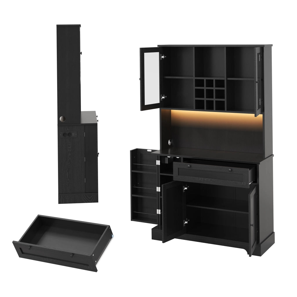 Credenza buffet moderna con LED RGB, prese integrate, ripiani regolabili e vani contenitore, 180 × 105 × 40 cm, nero