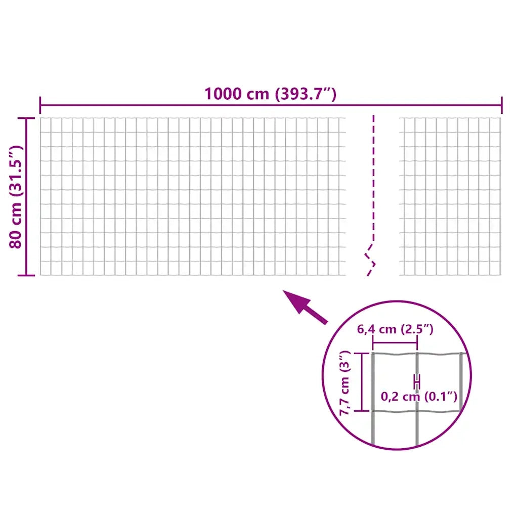 Recinzione da Giardino | Recinzione Euro in Acciaio 10x0,8 m Grigia