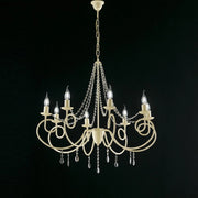 Lampadario in ferro Avorio otto luci decorazione decape e strass 80x h75 cm