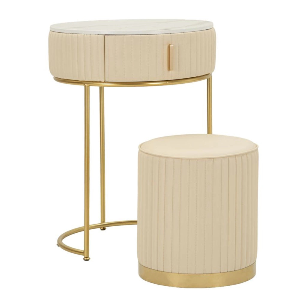 Set toletta POK con puff, design rotondo in oro