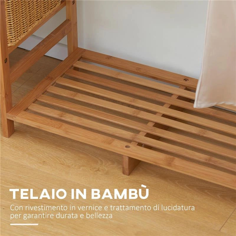 APPENDIABITI IN BAMB¨ CON SCAFFALE A 6 LIVELLI E BARRA ATTACCAPANNI, 90X30X145 CM, LEGNO NATURALE