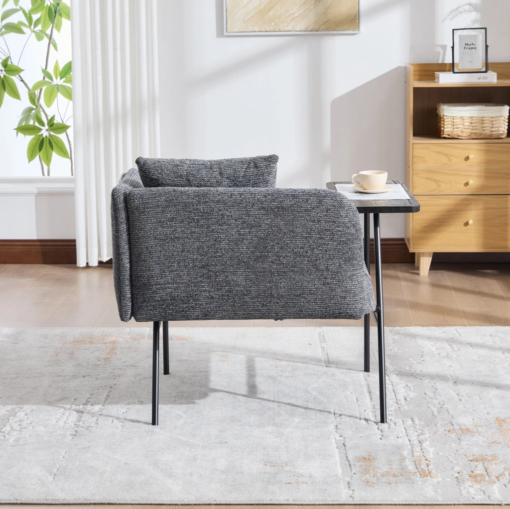 Poltrona grigio scuro 86x72x71 cm con tavolino e vani, chenille e metallo,