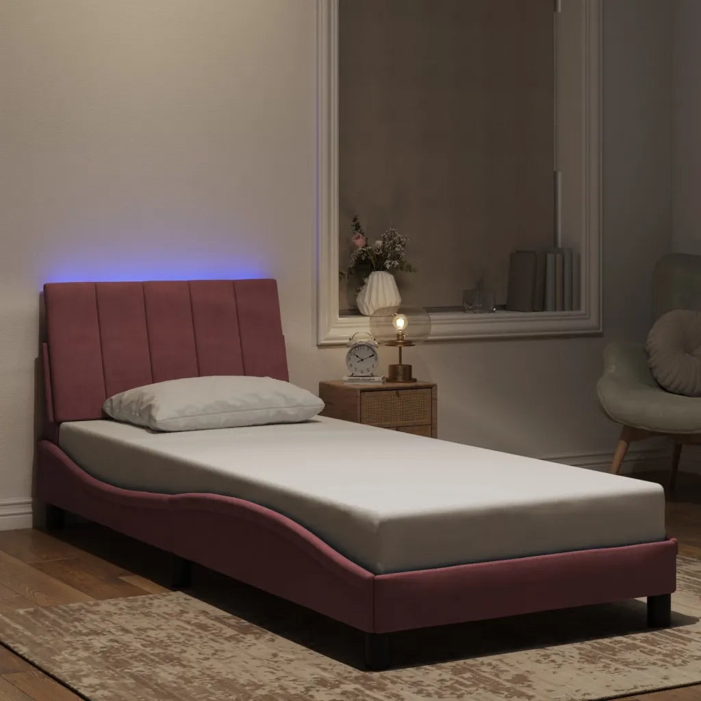 Giroletto con LED senza Materasso-Struttura Letto Hanko Rosa 80x200 cm in Velluto