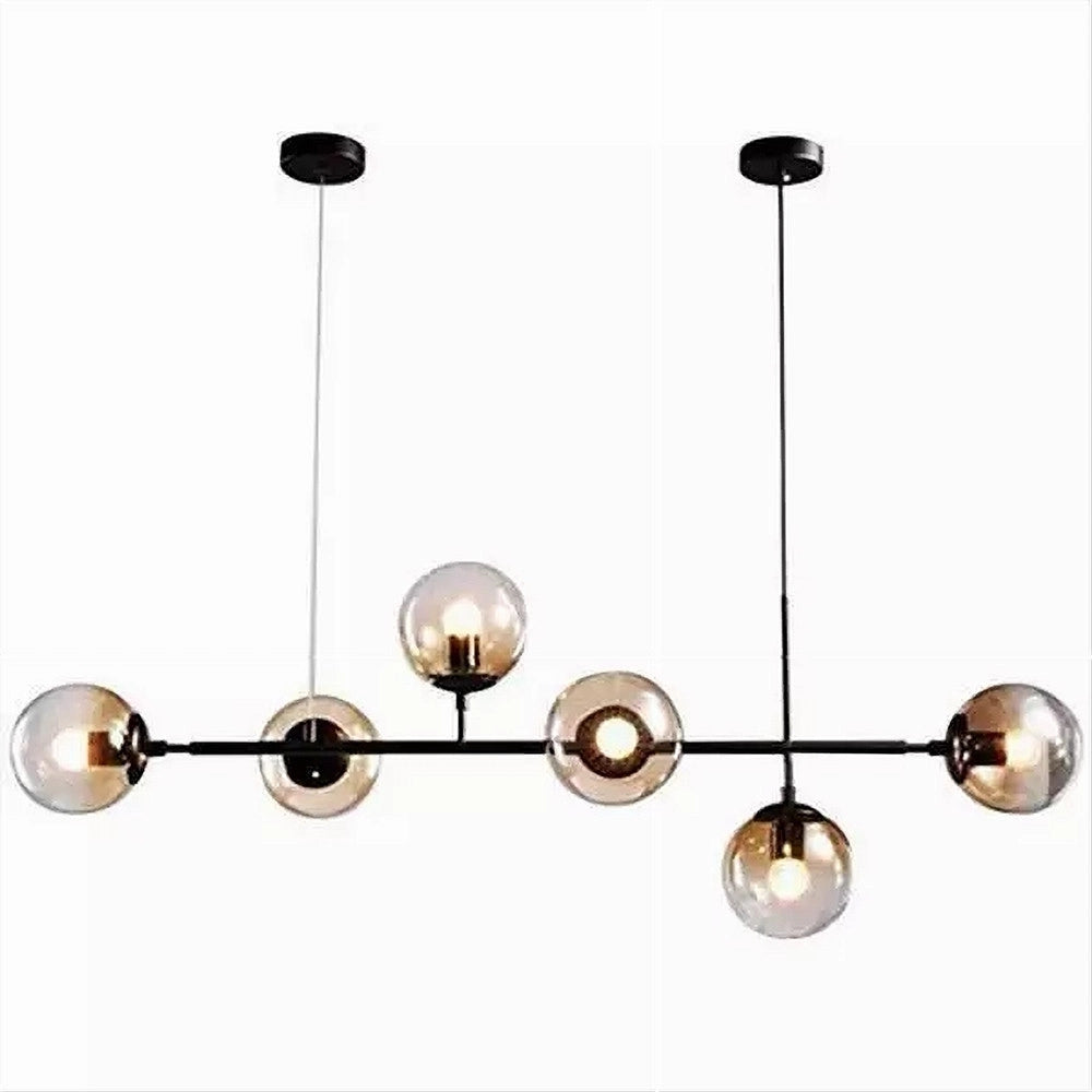 Trade Shop - Lampadario Sospensione 6 Sfere Attacco E27 In Vetro Lampada In Metallo Nero 71669 -