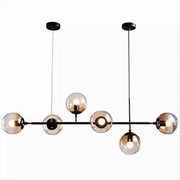 Trade Shop - Lampadario Sospensione 6 Sfere Attacco E27 In Vetro Lampada In Metallo Nero 71669 -