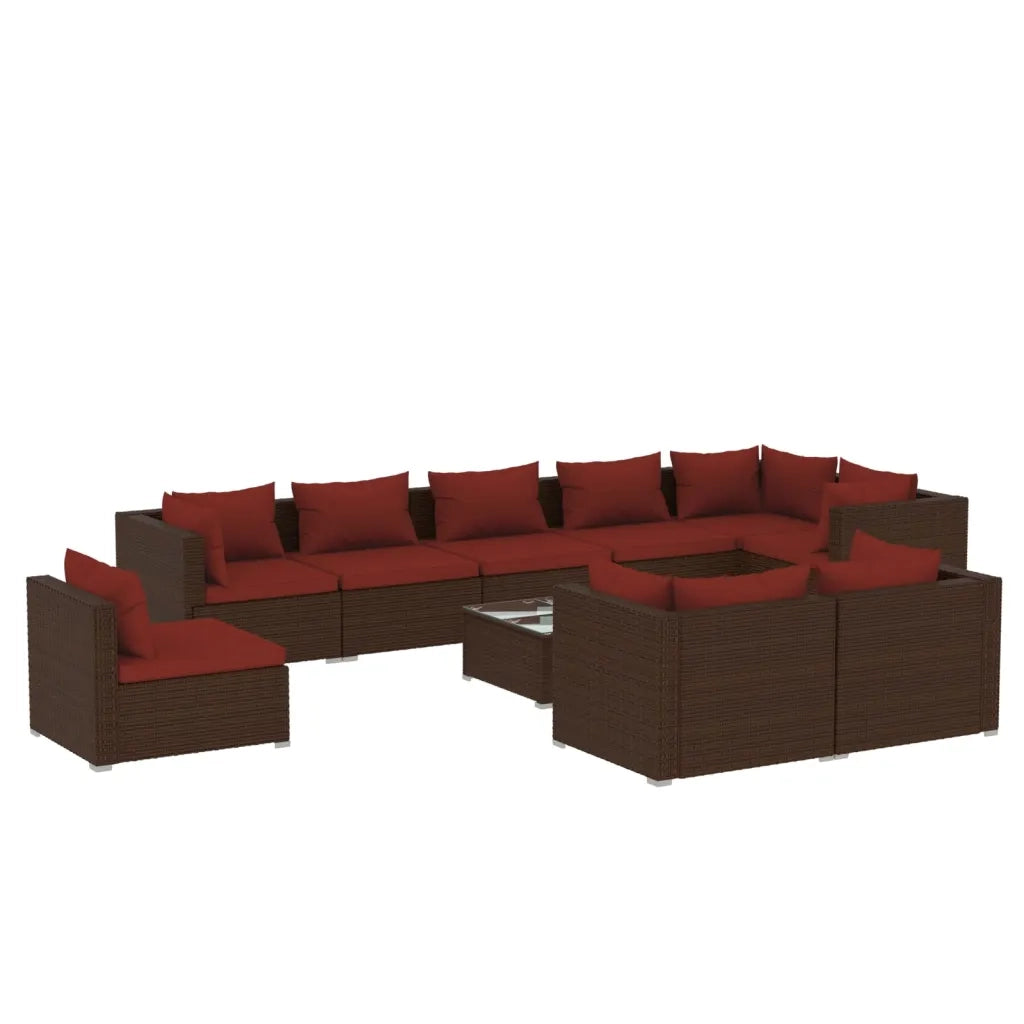 Set Divani da Giardino 10 pz con Cuscini in Polyrattan Marrone 3102635