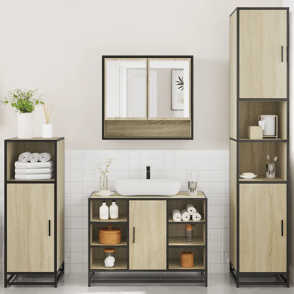 Set Mobili da Bagno 4 pz Rovere Sonoma in Legno Multistrato 3301241