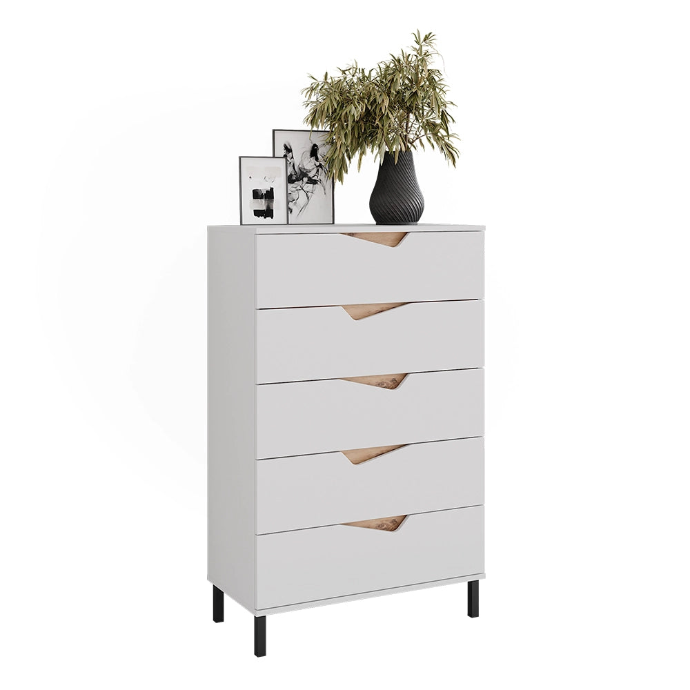 Vicco Cassettiera per camera da letto Bianco/Artisan 76 x 120 cm con 5 cassetti
