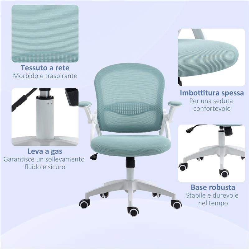 SEDIA DA UFFICIO ERGONOMICA CON SCHIENALE A RETE E ALTEZZA REGOLABILE, 65.5X61.5X88-97.5CM, AZZURRO