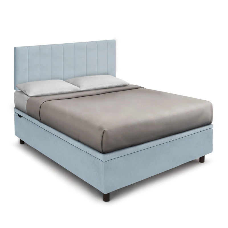 Letto imbottito Letto Matrimoniale alla Francese 140x190 cm Vertical - Contenitore,Microfibra,Azzurro