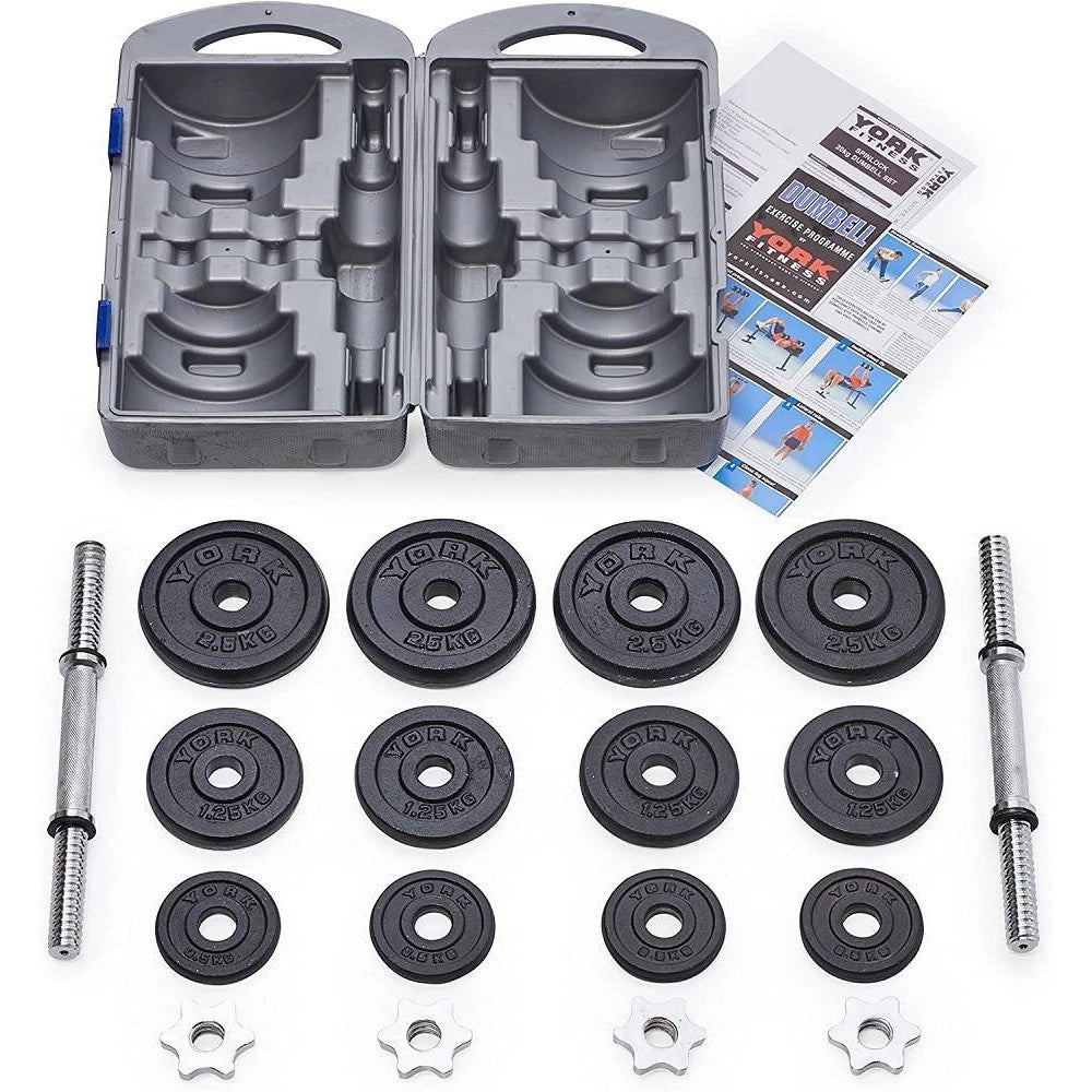 Trade Shop - Set Di Manubri In Ghisa York Fitness 20kg Foratura 2,54cm Allenamento Palestra -