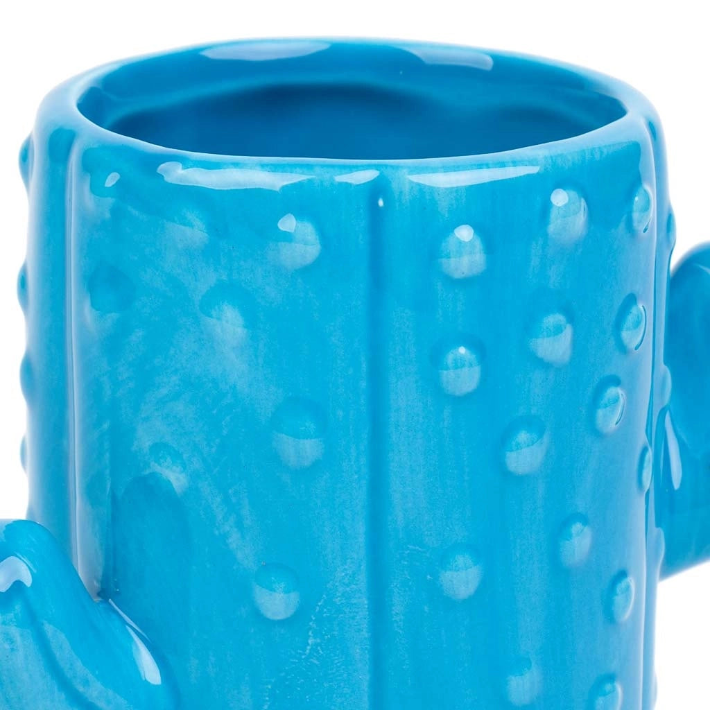 Portapenne cactus in ceramica blu 13,5x7,8x11h