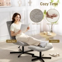 Poltrona Reclinabile su 4 Livelli Effetto Velluto con Poggiapiedi Indipendente, 66x80x93-104 cm, Grigio