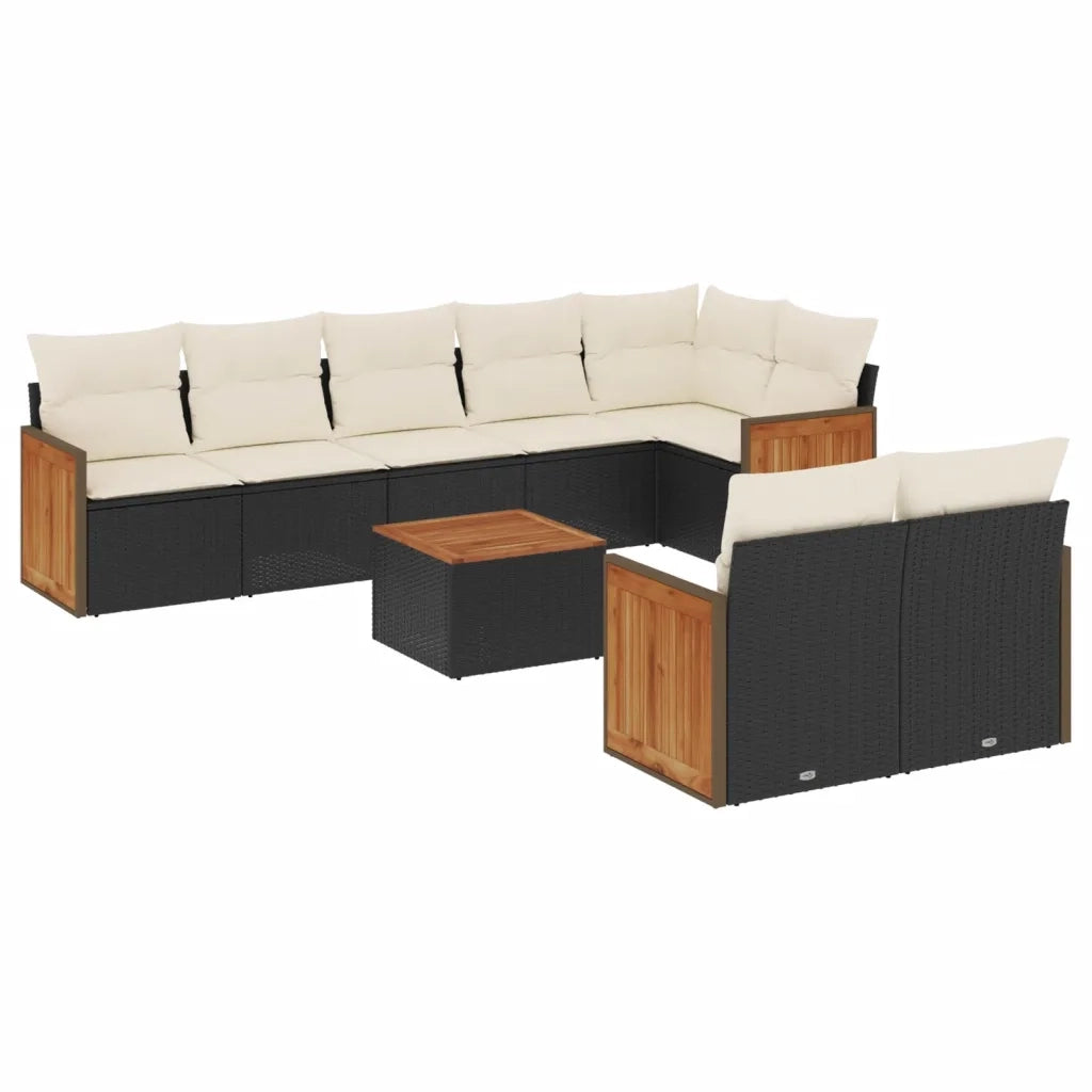 Set Divani da Giardino 9 pz con Cuscini Nero in Polyrattan 3227834
