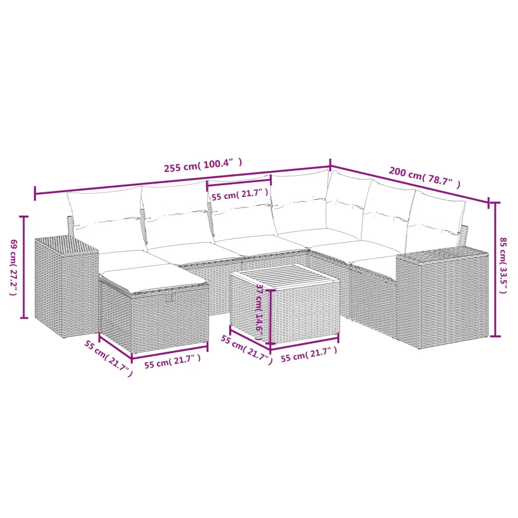 Set Divano da Giardino 8 pz con Cuscini Grigio in Polyrattan 3265190
