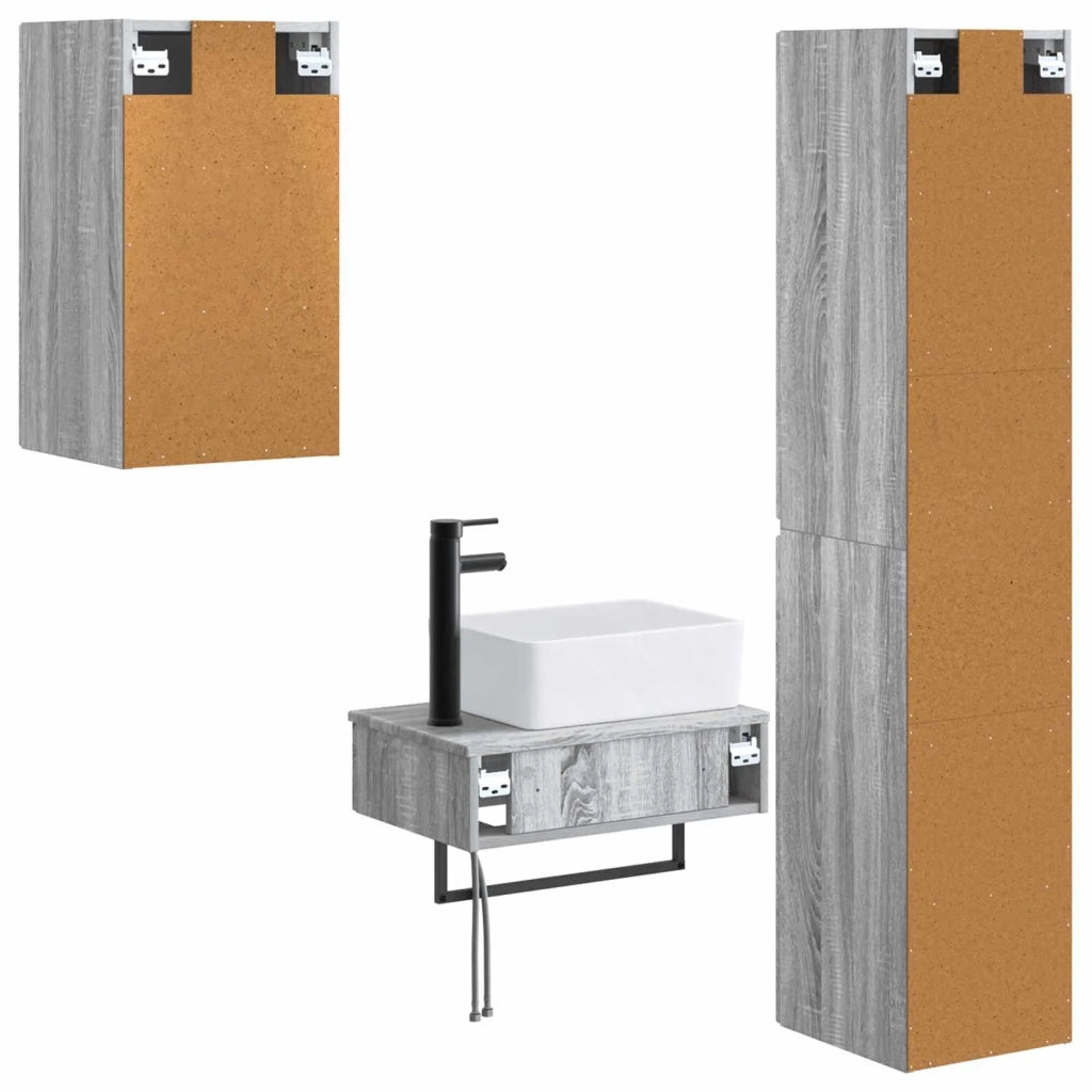 Set di mobili per il bagno 3 pz Sonoma grigio 3406059