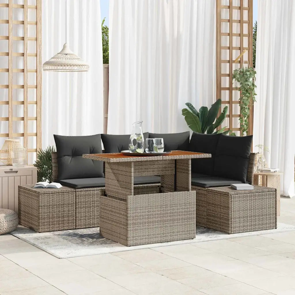 Set Divano da Giardino 5 pcs Grigio Poly Rattan 3358694