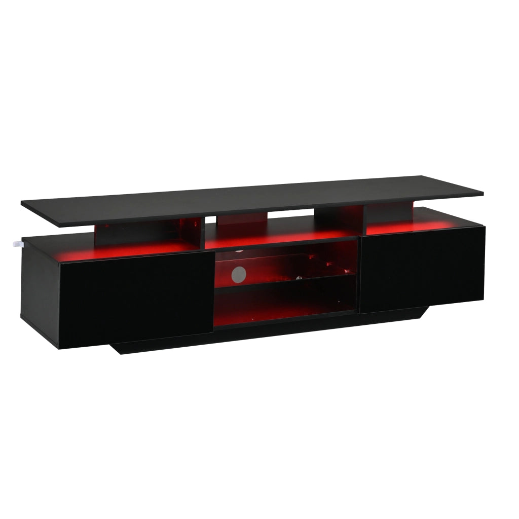 Mobile TV da salotto 160x40x45 cm nero con LED, 2 armadi e 8 ripiani