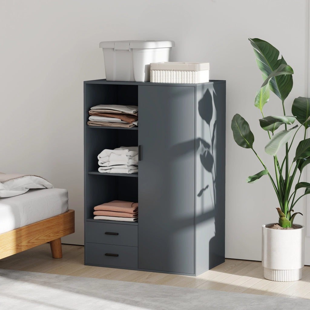 Armadio Moderno 80x50x124 cm Appendiabiti Cassetti e Mensole in Truciolare Grigio Scuro