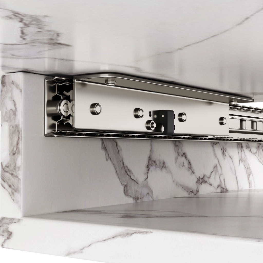Tavolo da Pranzo Allungabile Effetto Marmo ¨C Xylo ¨C Piano Bianco, Gambe Metallo Nero, 120-160 cm