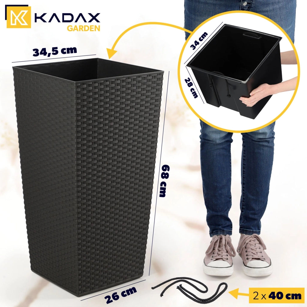 Vaso da fiori KADAX con inserto e coprivaso, alto, colore grafite, 34x68 cm.