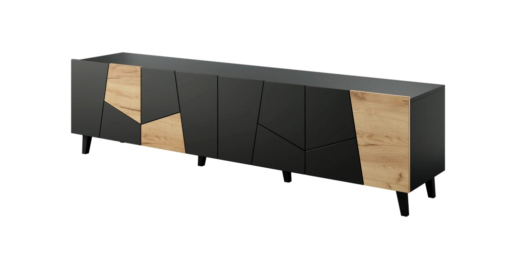 MOBILE VITRAIL PORTA TV 200 4D NERO OPACO ROVERE ARTIGIANALE ETNA