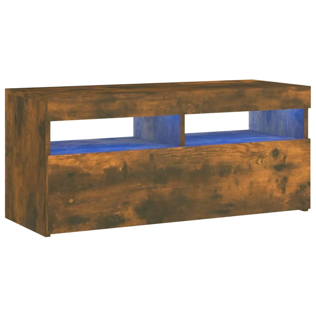 Mobile TV multimediale scaffale TV credenza mobile TV per sala da pranzo soggiorno camera da letto con luci a LED rovere affumicato 90 x 35 x 40 cm marrone 02_0026749