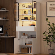 Vetrina alta con LED e ante in vetro; 70 x 30 x 200 cm; bianco