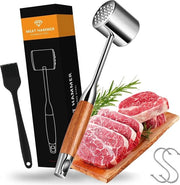 Vitellospesso, vitellospesso in acciaio inossidabile 304, martello da carne con manico di legno antiscivolo, vitellospesso, martello da steak con 2 ganci, 1 setola di olio, ideale per steak, pollo, maiale