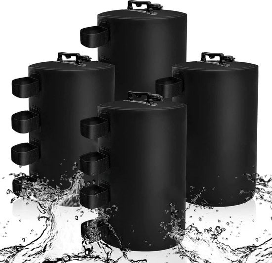 Kit di 4 stalli per tenda, sacchi di sabbia, piedi per tenda, riempibili con acqua, pesi per tende, tende da giardino, tende da festa, nero