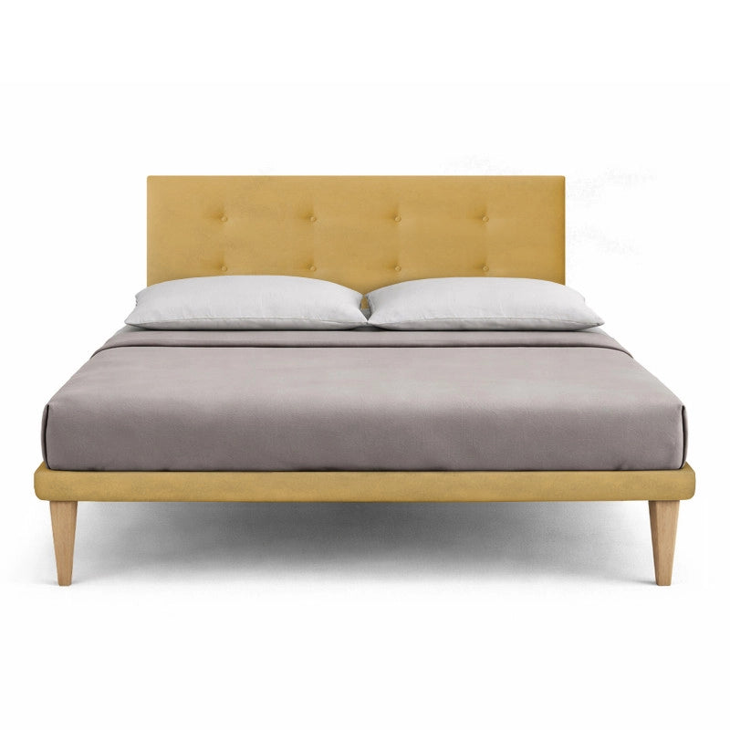 Letto imbottito Matrimoniale 180x190 cm Button - Con rete,Microfibra,Ocra