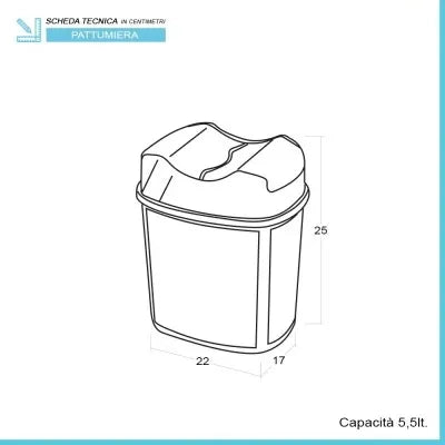 Cestino spazzatura in plastica nera con doppio coperchio basculante 5 lt