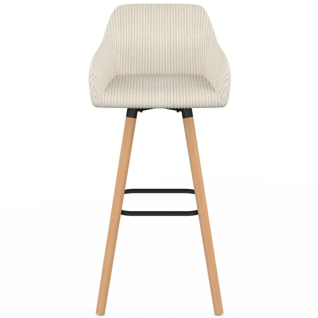 IDMarket - Set di 4 sgabelli da bar JANY girevoli con braccioli in velluto a coste beige e gambe in legno