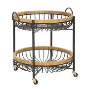 Carrello Cebu a doppio cestino in ferro e rattan con ruote — 57x55,5x62,5 cm