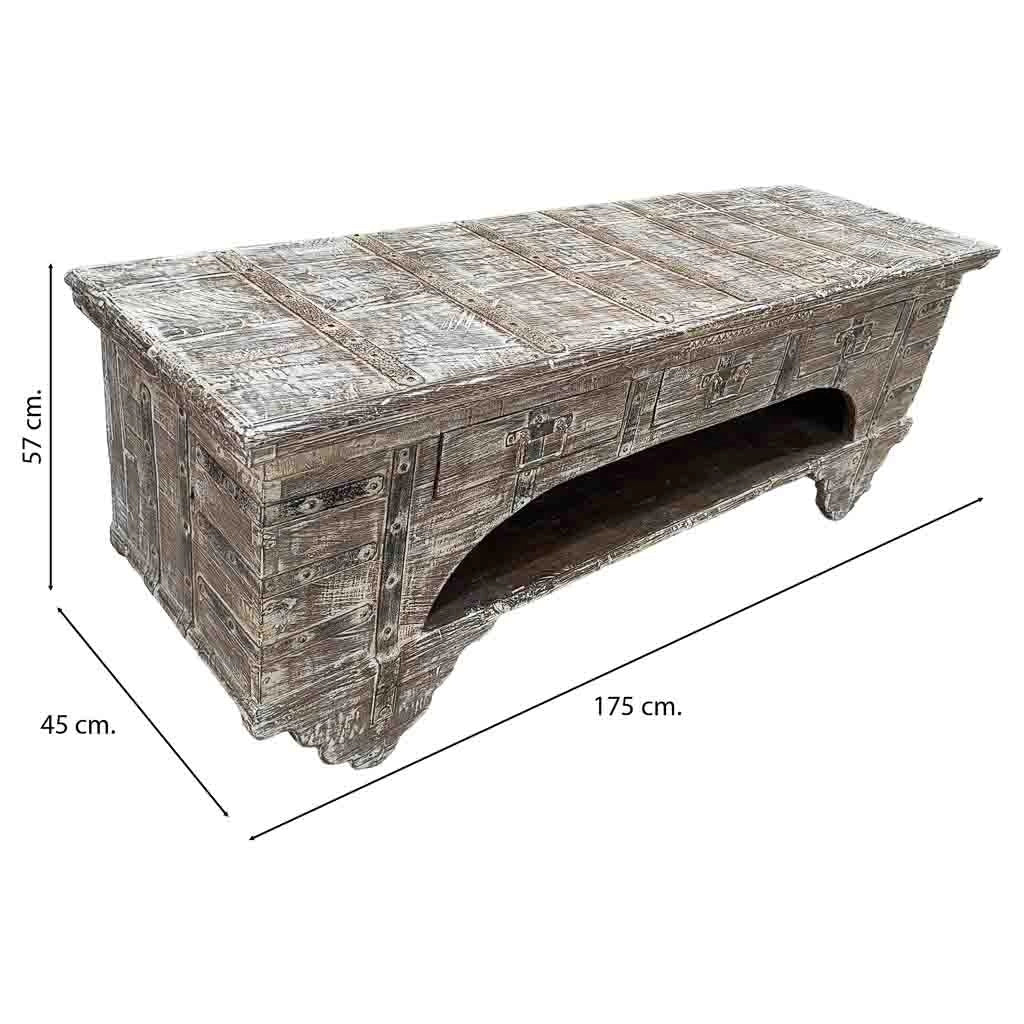 Mobile basso artigianale in legno 165-175x45x57h cm