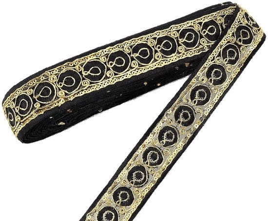 Lint decorativo a maglia 10 metri - 3,4 cm largo - tessuto in poliestere - nero - adatto per DIY e artigianato