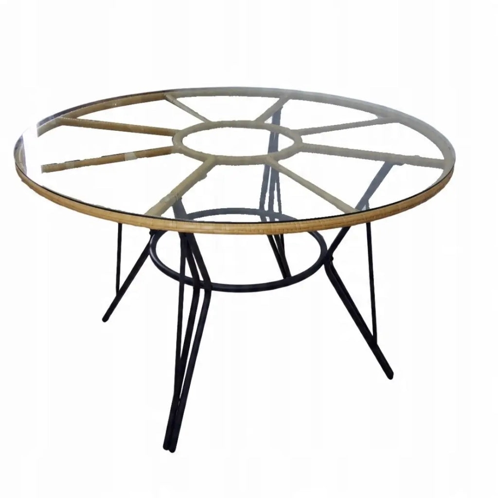 Salotto da giardino VALORIA 4 posti – Tavolo e 4 sedie in rattan marrone con cuscini grigi