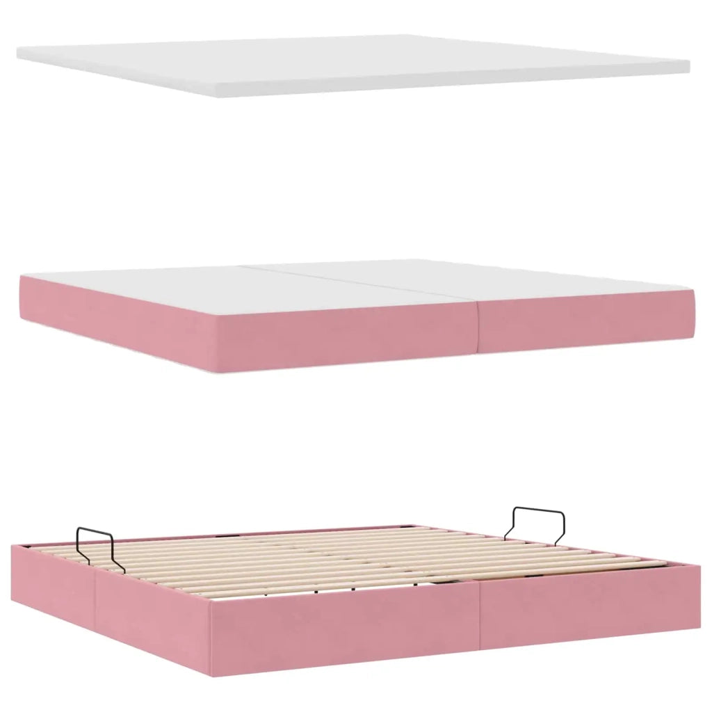 Letto con Contenitore con materasso Rosa 200 x 200 cm Velluto