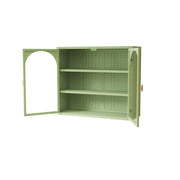 Armadio da Parete con 2 Ante in Vetro e 3 Ripiani; Mensola Rimovibile; Motivo Intrecciato; Stile Moderno; in Metallo; 70 cm; Verde
