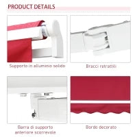 Tenda da Sole per Esterno Avvolgibile a Manovella in Metallo e Alluminio, 4x2.5m, Rosso Scuro