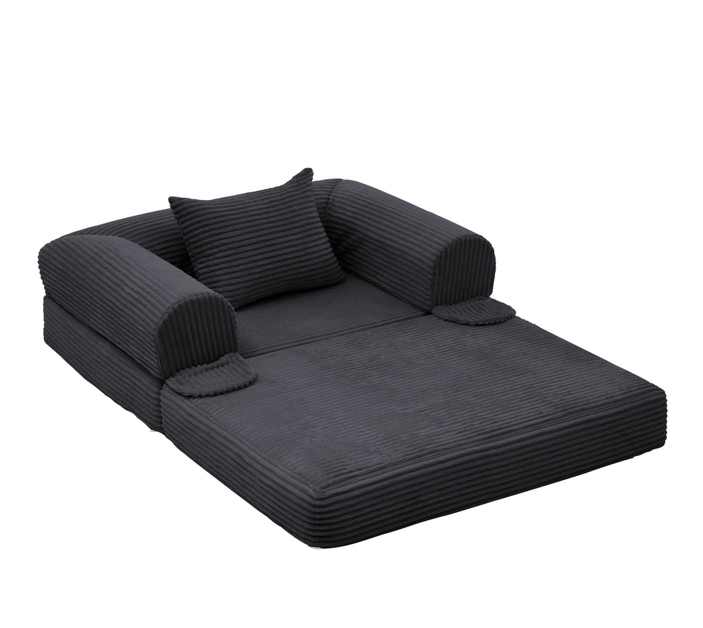 Poltrona letto 1 posto con funzione letto e cuscino in rivestimento imbottito nero