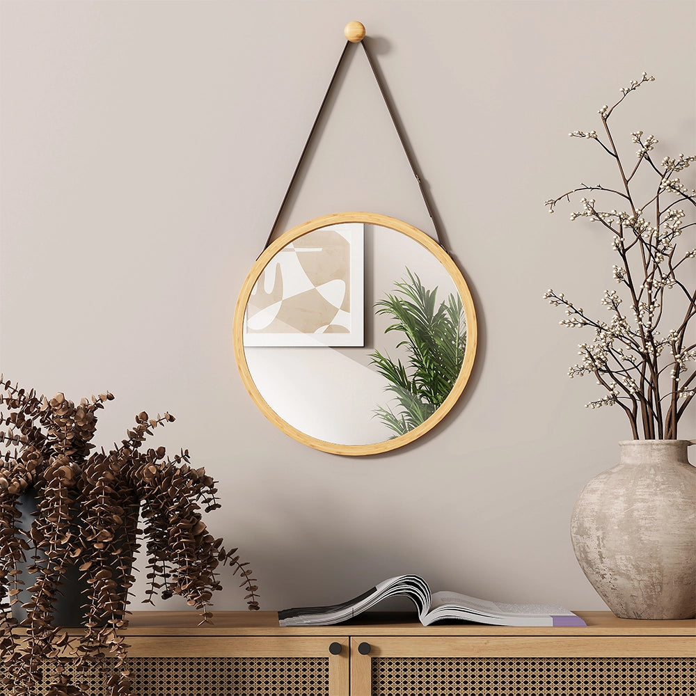 Vicco Specchio bagno Bambù 38 x 38 cm con cinturino regolabile