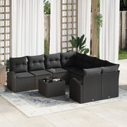 Set di SofÃ  da Giardino 9 Pezzi con Cuscini Neri in Polyrattan