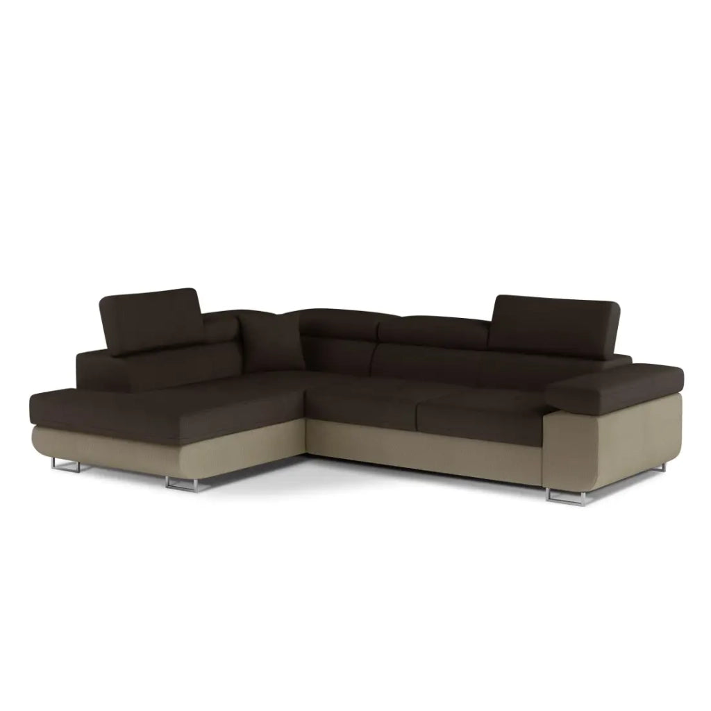 Divano angolare trasformabile MENTON beige e marrone bouclé - Angolo sinistro con contenitore