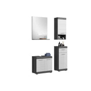 Set bagno SCOTT – Mobile sotto lavabo, specchio e 2 mezze colonne – Grigio scuro e bianco