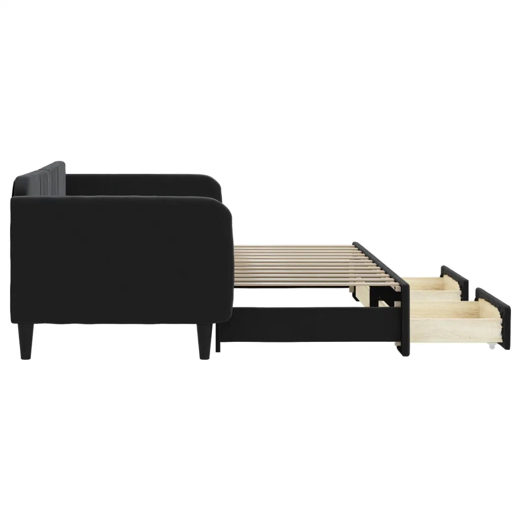 Divano Letto Estraibile con Cassetti Nero 90x200 cm in Velluto 3197115