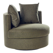 Poltrona Verde in poliestere con base girevole in ferro Due cuscini sfoderabili Schienale rotondo Soggiorno moderno in stile glam