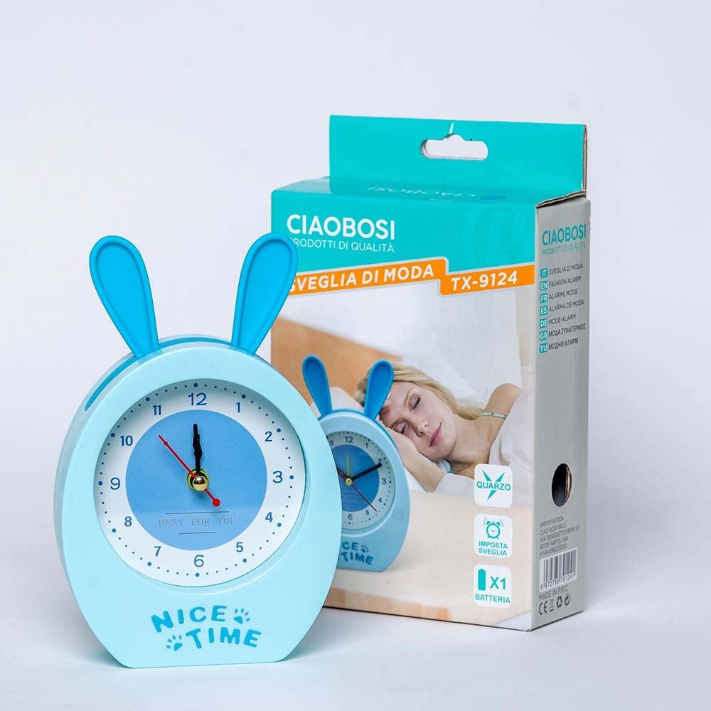 Trade Shop - Orologio Sveglia Analogica A Forma Di Coniglietto Da Tavolo Per Bambini Tx-9124 -
